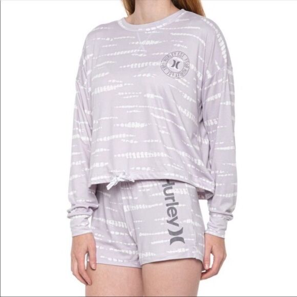 Hurley M Lavender White Super Soft Pajama Lounge Short & Long Sleeve Top